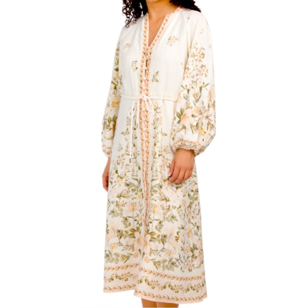 Calypso St. Barth Linen Blend Long Sleeve Floral Printed Dress Size Small